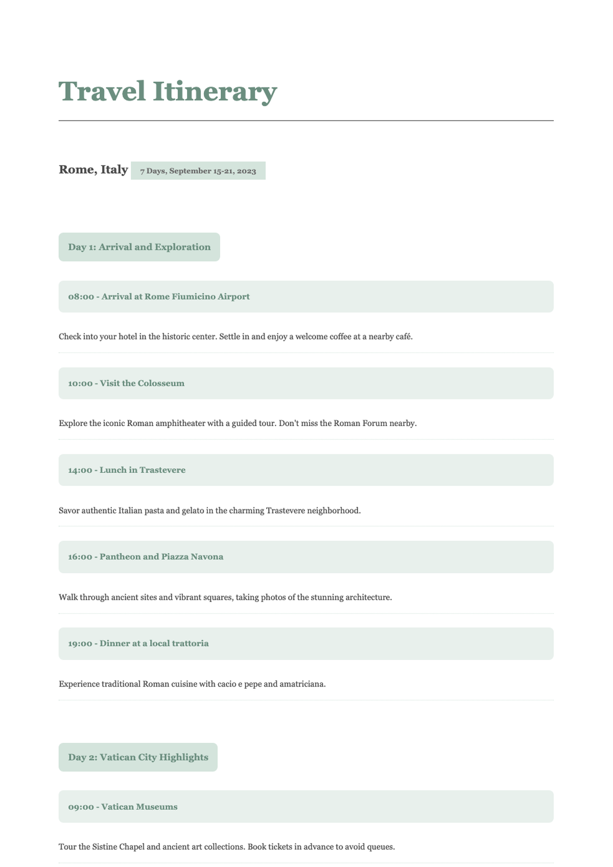 Six day travel itinerary template with hourly schedule and notes section_variant_2